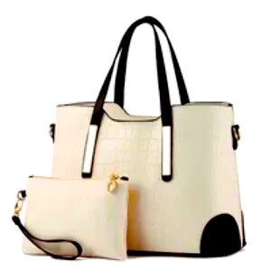 Elegant Cream and Black Cocodrile Pattern Tote Bag Set